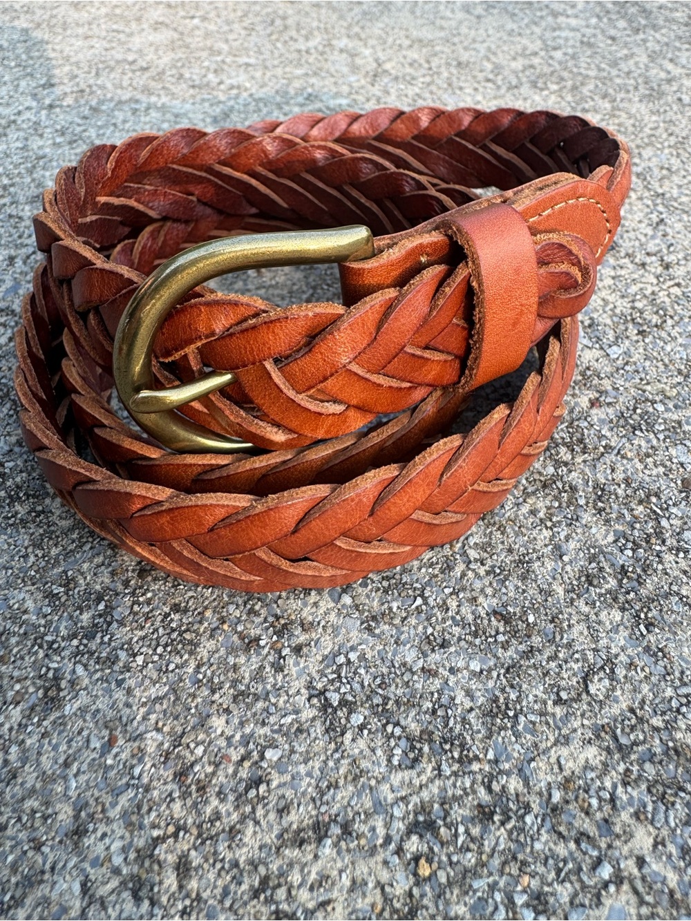 J. Crew Braided Leather Belt in Rich Brown Cognac with Brass Buckle XS/S 40” - Picture 14 of 16
